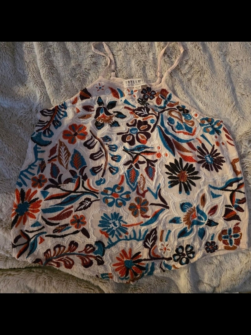 Idyllwind White Floral Embroidered Camisole with Teal & Rust Accents